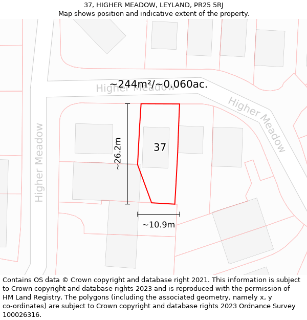 37, HIGHER MEADOW, LEYLAND, PR25 5RJ: Plot and title map