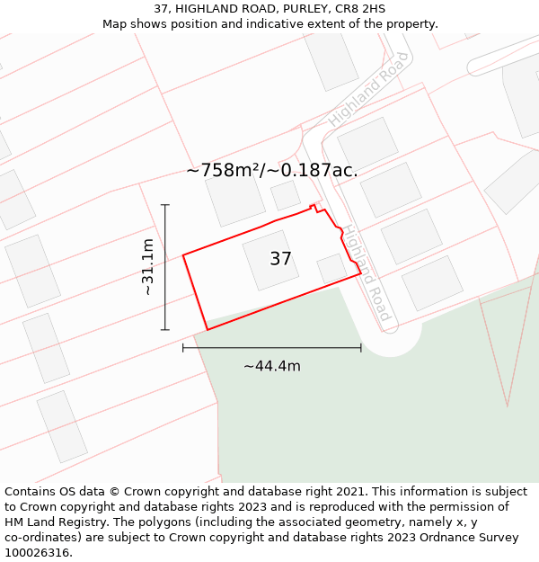 37, HIGHLAND ROAD, PURLEY, CR8 2HS: Plot and title map