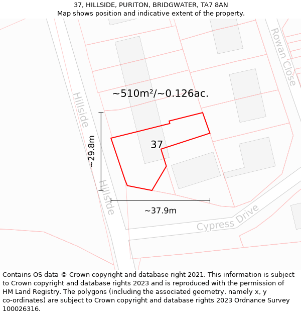 37, HILLSIDE, PURITON, BRIDGWATER, TA7 8AN: Plot and title map