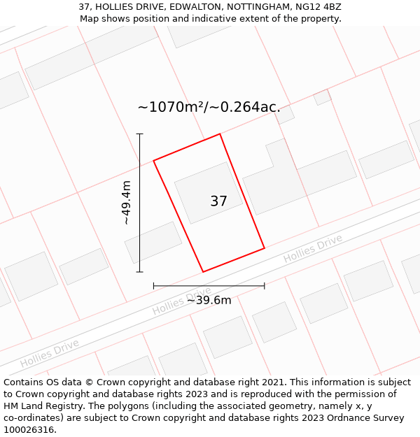 37, HOLLIES DRIVE, EDWALTON, NOTTINGHAM, NG12 4BZ: Plot and title map