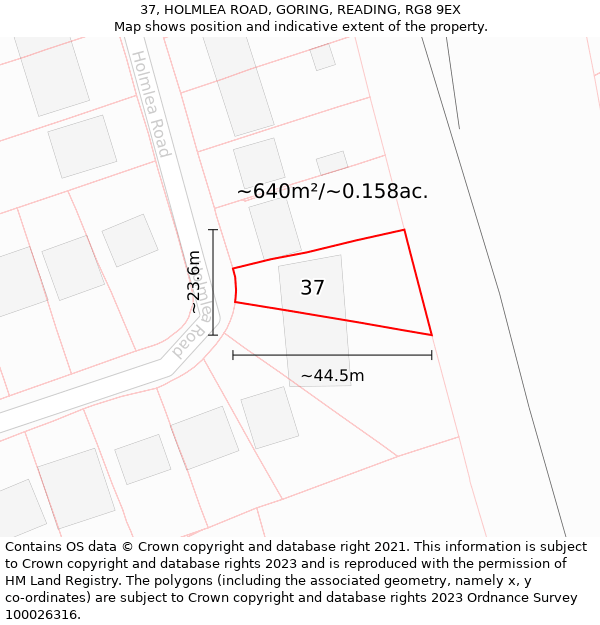 37, HOLMLEA ROAD, GORING, READING, RG8 9EX: Plot and title map