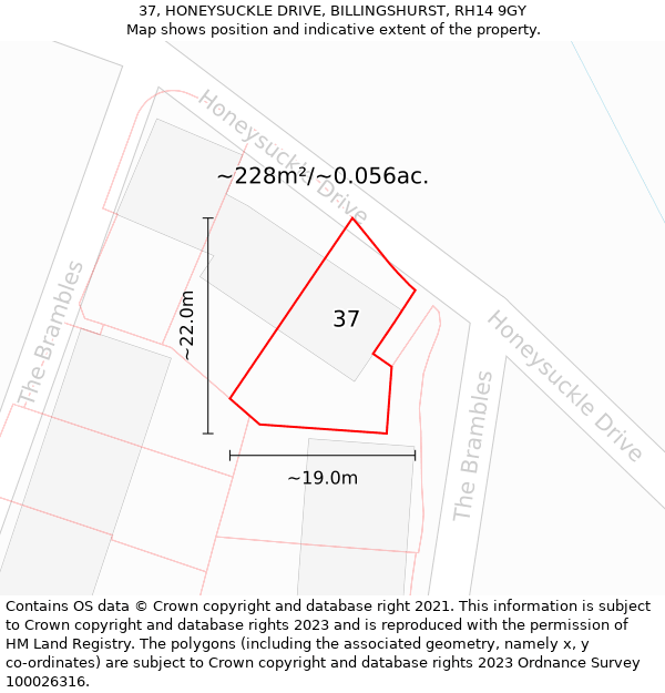 37, HONEYSUCKLE DRIVE, BILLINGSHURST, RH14 9GY: Plot and title map