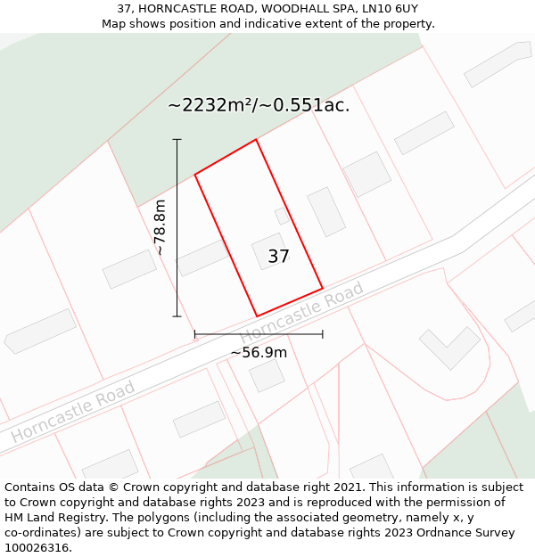 37, HORNCASTLE ROAD, WOODHALL SPA, LN10 6UY: Plot and title map