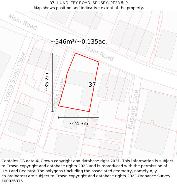 37, HUNDLEBY ROAD, SPILSBY, PE23 5LP: Plot and title map