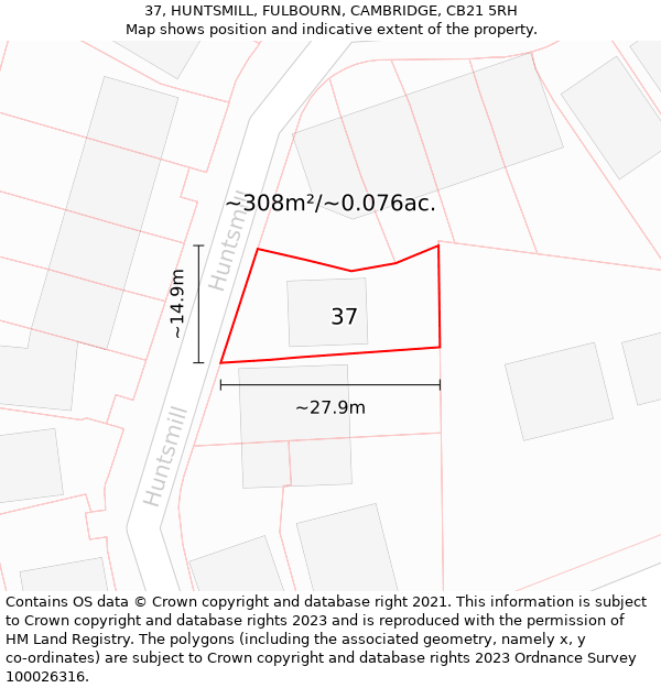 37, HUNTSMILL, FULBOURN, CAMBRIDGE, CB21 5RH: Plot and title map