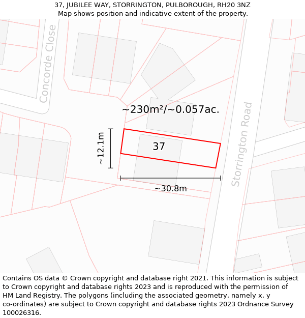 37, JUBILEE WAY, STORRINGTON, PULBOROUGH, RH20 3NZ: Plot and title map