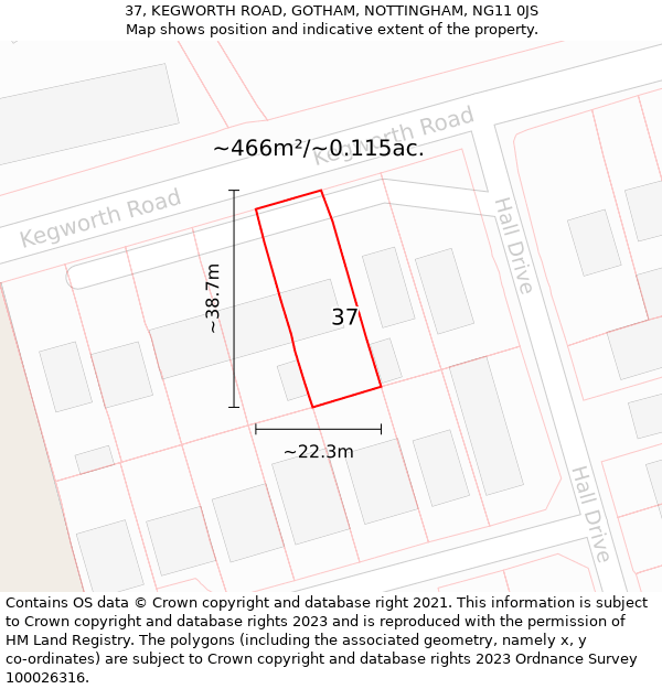 37, KEGWORTH ROAD, GOTHAM, NOTTINGHAM, NG11 0JS: Plot and title map