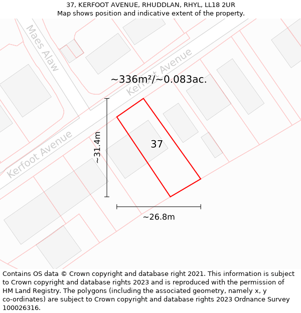 37, KERFOOT AVENUE, RHUDDLAN, RHYL, LL18 2UR: Plot and title map