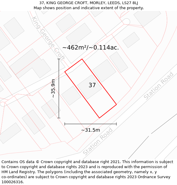 37, KING GEORGE CROFT, MORLEY, LEEDS, LS27 8LJ: Plot and title map