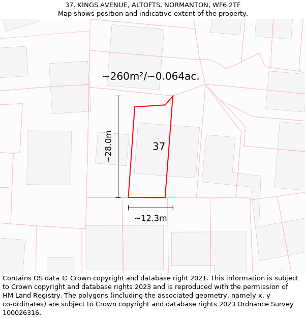 37, KINGS AVENUE, ALTOFTS, NORMANTON, WF6 2TF: Plot and title map