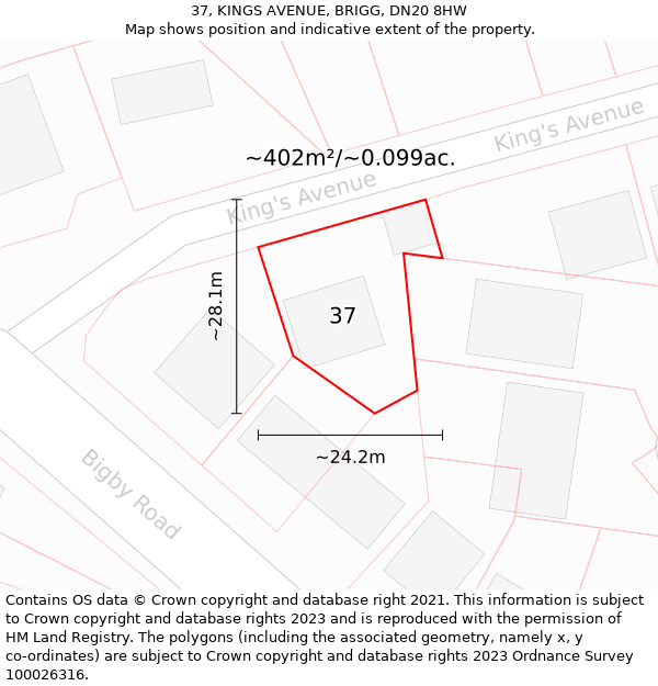 37, KINGS AVENUE, BRIGG, DN20 8HW: Plot and title map