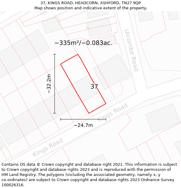 37, KINGS ROAD, HEADCORN, ASHFORD, TN27 9QP: Plot and title map