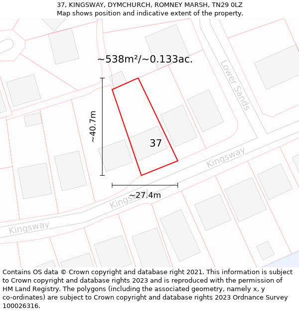 37, KINGSWAY, DYMCHURCH, ROMNEY MARSH, TN29 0LZ: Plot and title map