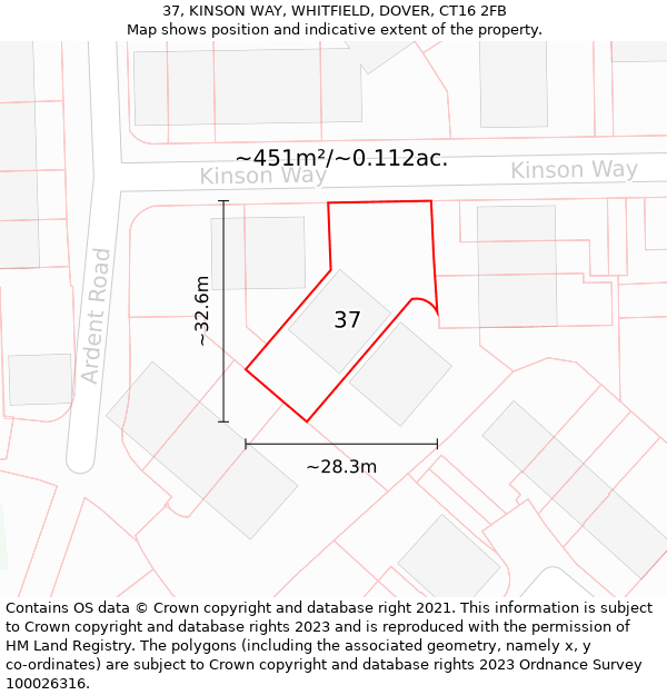 37, KINSON WAY, WHITFIELD, DOVER, CT16 2FB: Plot and title map