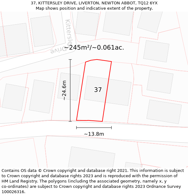 37, KITTERSLEY DRIVE, LIVERTON, NEWTON ABBOT, TQ12 6YX: Plot and title map