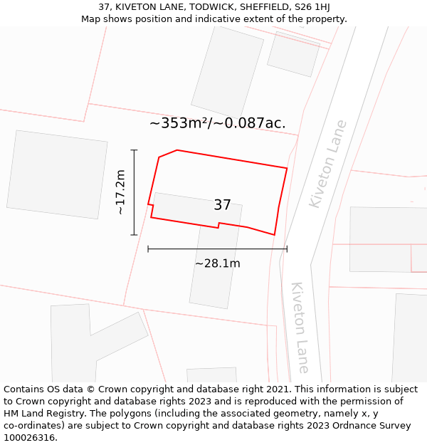 37, KIVETON LANE, TODWICK, SHEFFIELD, S26 1HJ: Plot and title map