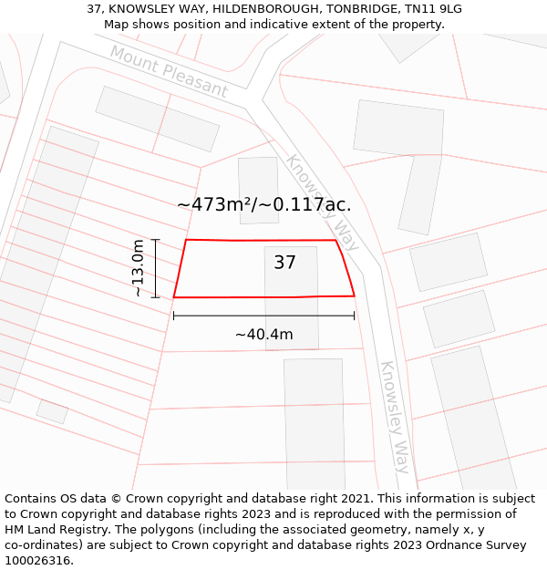 37, KNOWSLEY WAY, HILDENBOROUGH, TONBRIDGE, TN11 9LG: Plot and title map