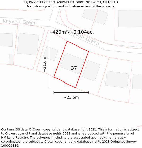 37, KNYVETT GREEN, ASHWELLTHORPE, NORWICH, NR16 1HA: Plot and title map