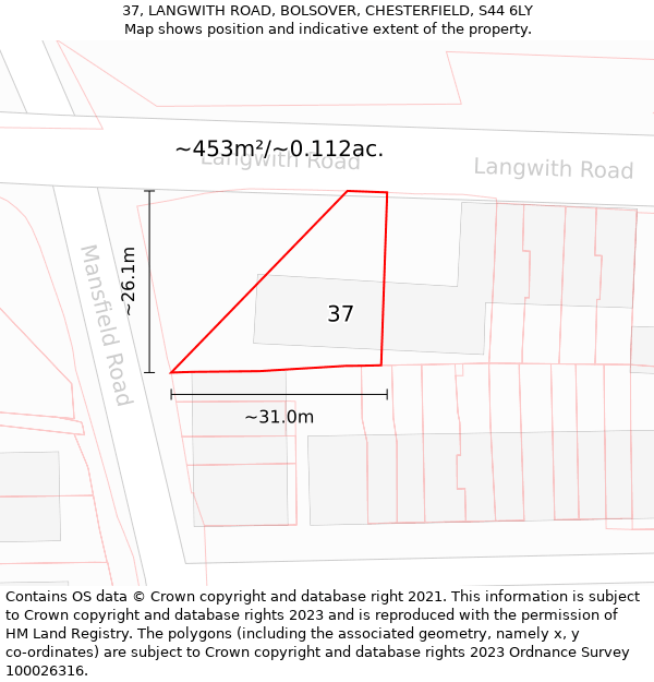 37, LANGWITH ROAD, BOLSOVER, CHESTERFIELD, S44 6LY: Plot and title map