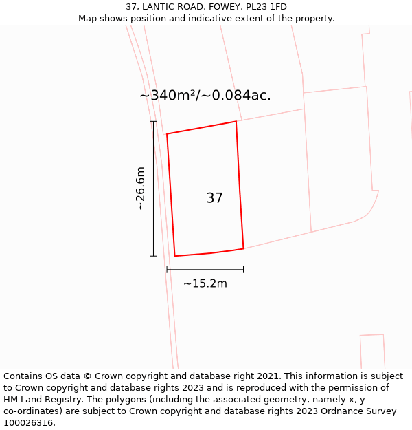 37, LANTIC ROAD, FOWEY, PL23 1FD: Plot and title map