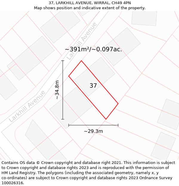 37, LARKHILL AVENUE, WIRRAL, CH49 4PN: Plot and title map