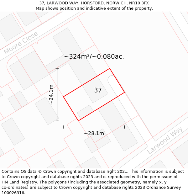 37, LARWOOD WAY, HORSFORD, NORWICH, NR10 3FX: Plot and title map