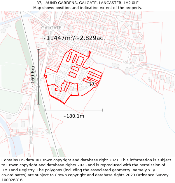 37, LAUND GARDENS, GALGATE, LANCASTER, LA2 0LE: Plot and title map