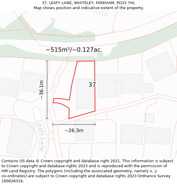 37, LEAFY LANE, WHITELEY, FAREHAM, PO15 7HL: Plot and title map