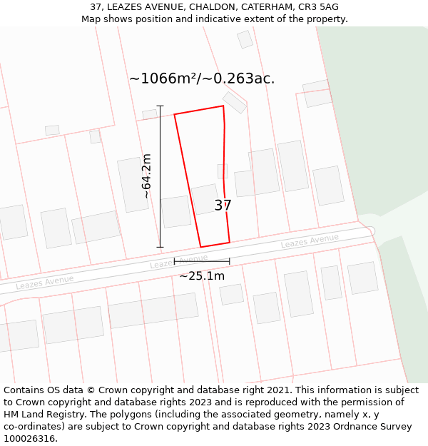 37, LEAZES AVENUE, CHALDON, CATERHAM, CR3 5AG: Plot and title map