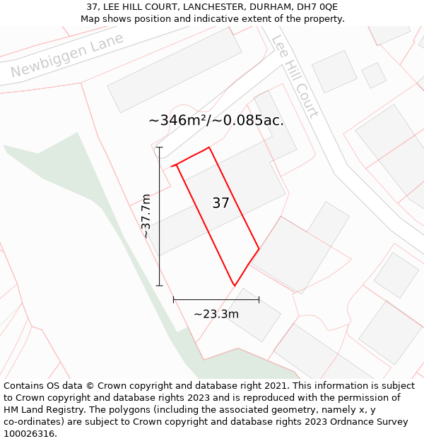 37, LEE HILL COURT, LANCHESTER, DURHAM, DH7 0QE: Plot and title map