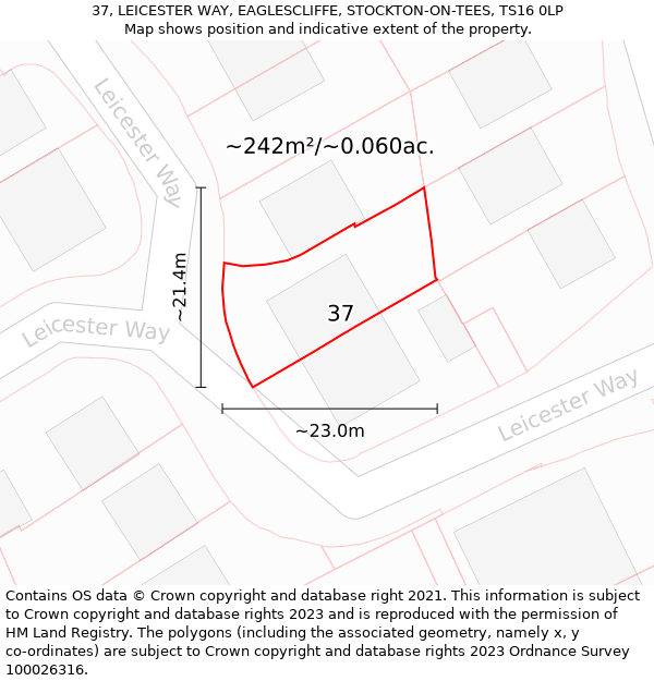 37, LEICESTER WAY, EAGLESCLIFFE, STOCKTON-ON-TEES, TS16 0LP: Plot and title map