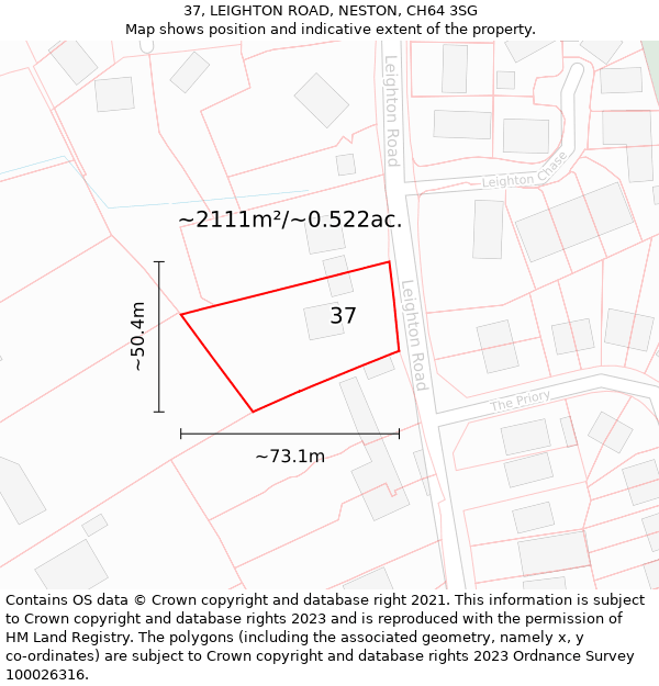 37, LEIGHTON ROAD, NESTON, CH64 3SG: Plot and title map