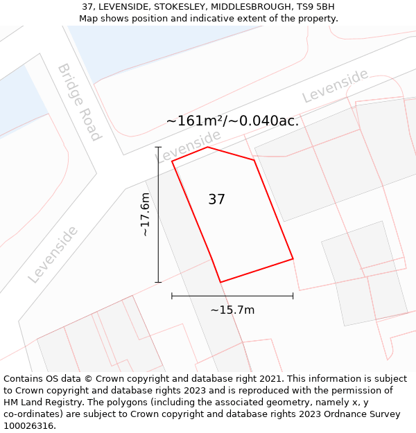 37, LEVENSIDE, STOKESLEY, MIDDLESBROUGH, TS9 5BH: Plot and title map