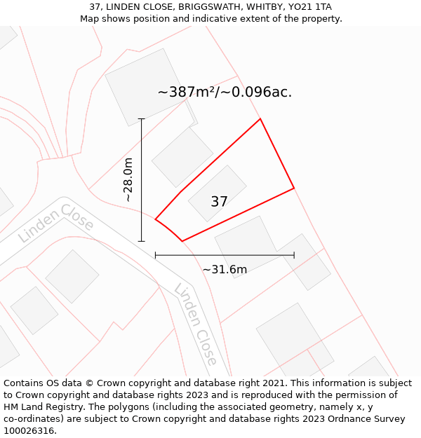 37, LINDEN CLOSE, BRIGGSWATH, WHITBY, YO21 1TA: Plot and title map