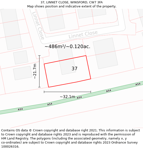 37, LINNET CLOSE, WINSFORD, CW7 3FA: Plot and title map