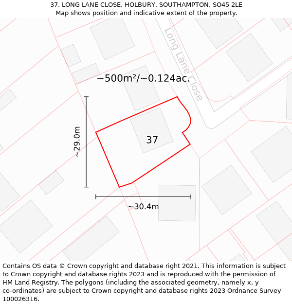 37, LONG LANE CLOSE, HOLBURY, SOUTHAMPTON, SO45 2LE: Plot and title map