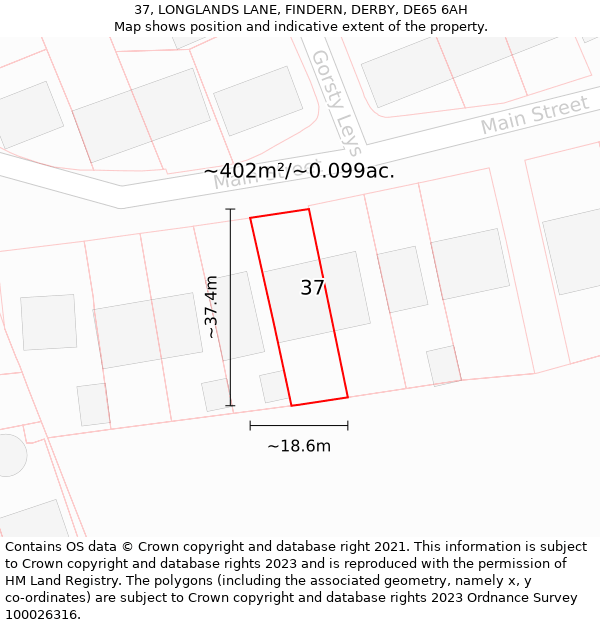 37, LONGLANDS LANE, FINDERN, DERBY, DE65 6AH: Plot and title map