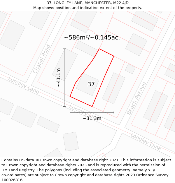 37, LONGLEY LANE, MANCHESTER, M22 4JD: Plot and title map