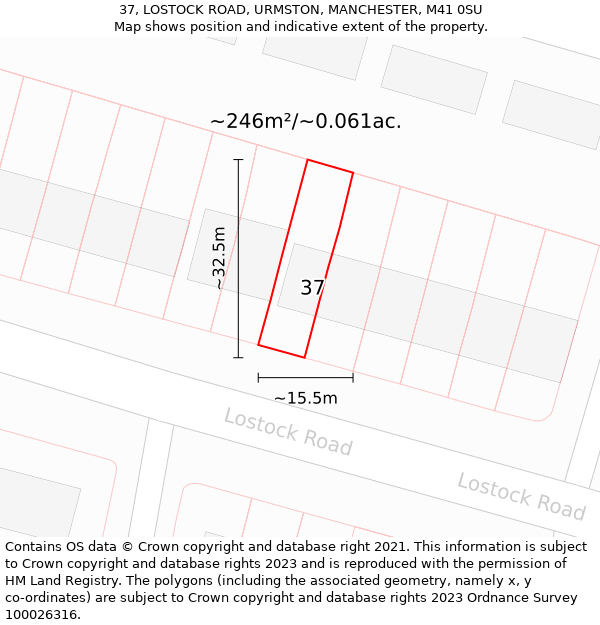 37, LOSTOCK ROAD, URMSTON, MANCHESTER, M41 0SU: Plot and title map