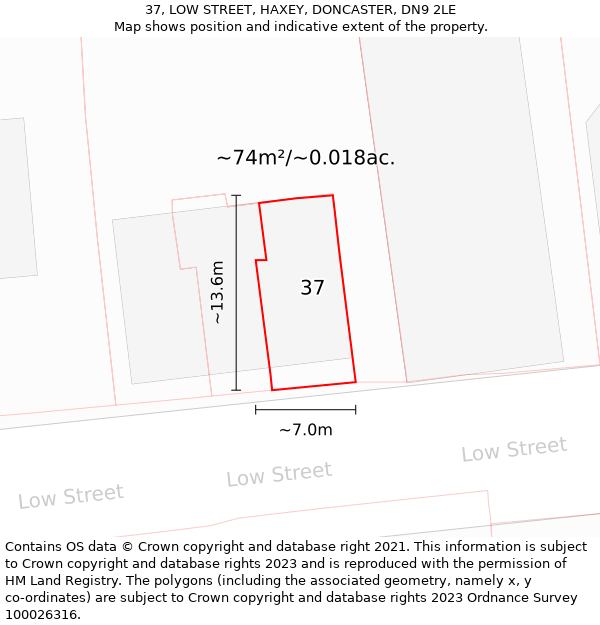 37, LOW STREET, HAXEY, DONCASTER, DN9 2LE: Plot and title map