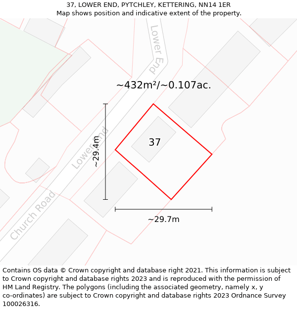 37, LOWER END, PYTCHLEY, KETTERING, NN14 1ER: Plot and title map