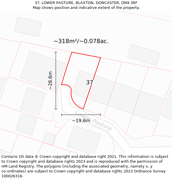 37, LOWER PASTURE, BLAXTON, DONCASTER, DN9 3RF: Plot and title map
