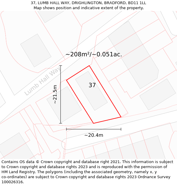 37, LUMB HALL WAY, DRIGHLINGTON, BRADFORD, BD11 1LL: Plot and title map