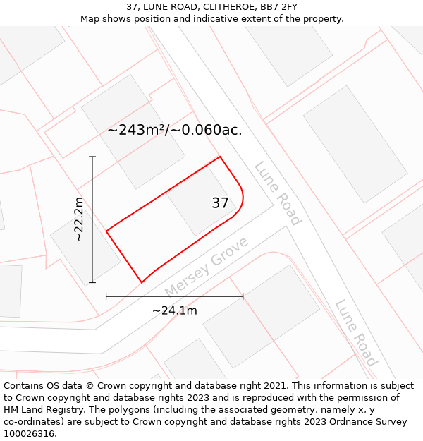 37, LUNE ROAD, CLITHEROE, BB7 2FY: Plot and title map