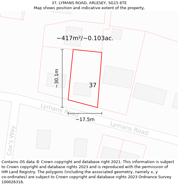 37, LYMANS ROAD, ARLESEY, SG15 6TE: Plot and title map