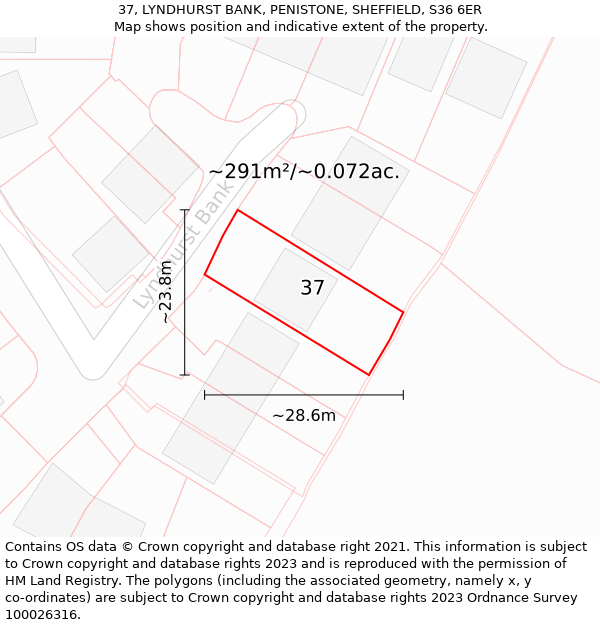 37, LYNDHURST BANK, PENISTONE, SHEFFIELD, S36 6ER: Plot and title map