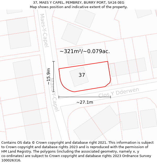 37, MAES Y CAPEL, PEMBREY, BURRY PORT, SA16 0EG: Plot and title map