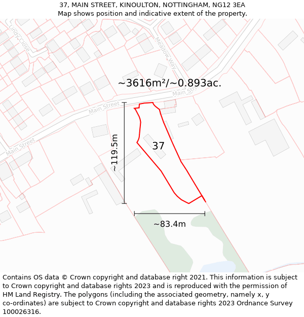 37, MAIN STREET, KINOULTON, NOTTINGHAM, NG12 3EA: Plot and title map