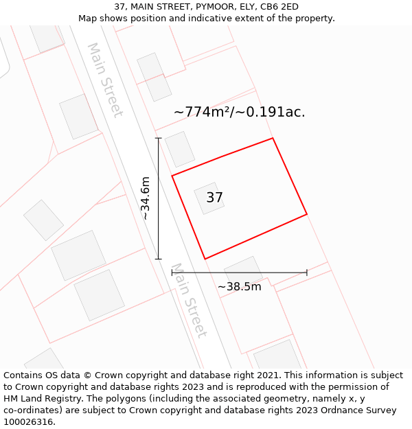 37, MAIN STREET, PYMOOR, ELY, CB6 2ED: Plot and title map