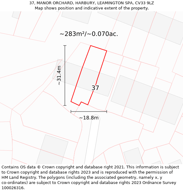 37, MANOR ORCHARD, HARBURY, LEAMINGTON SPA, CV33 9LZ: Plot and title map